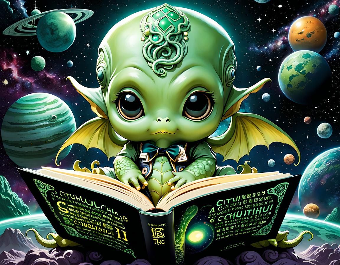 Chibi Cthulhu Reads ABC Book in Nursery