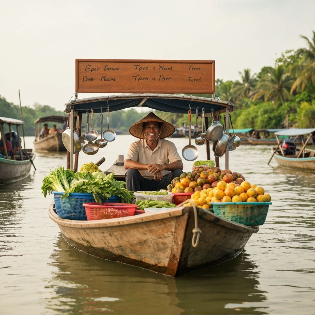 Floating Asian Market on River