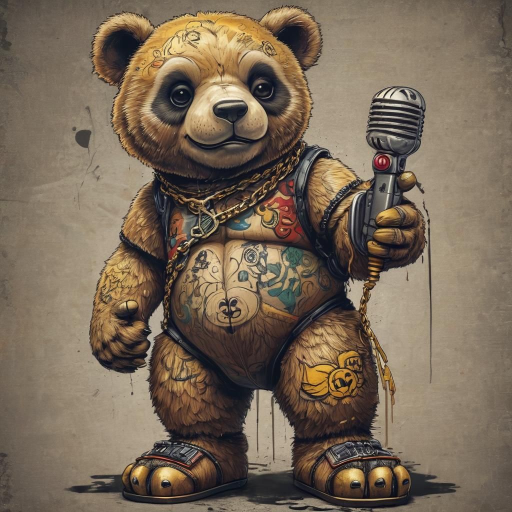 Tough Teddy Bear in Urban Graffiti Art Style