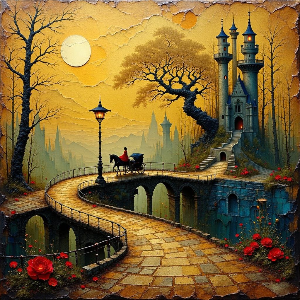 Whimsigoth Castle Bridge Painting with Princess