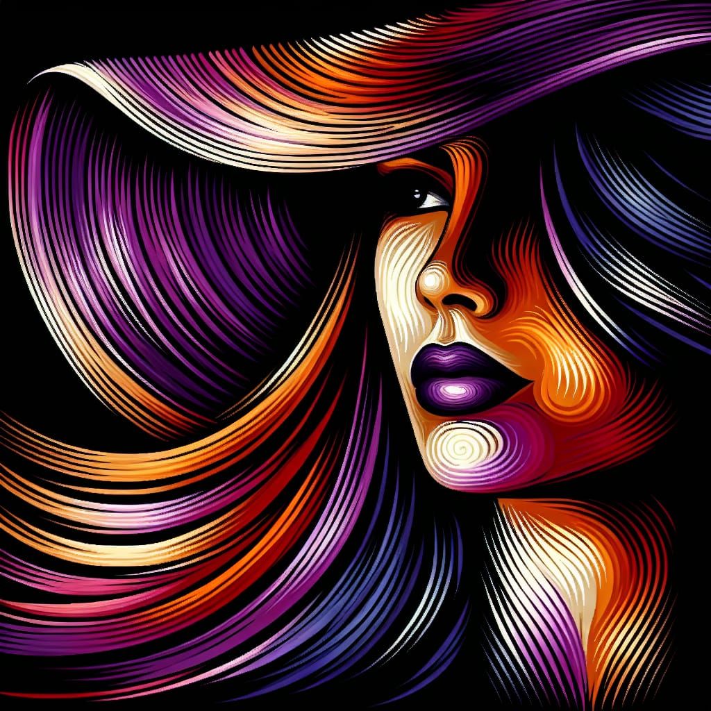 Elegant Hispanic Woman in Deep Purple and Orange