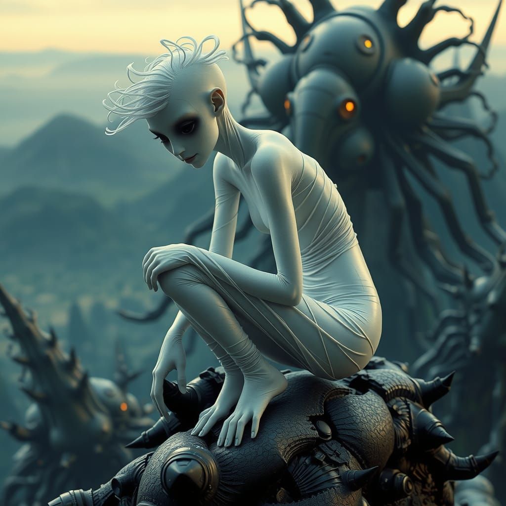 Surreal Gijinka Girl in Biomechanical Dreamscape