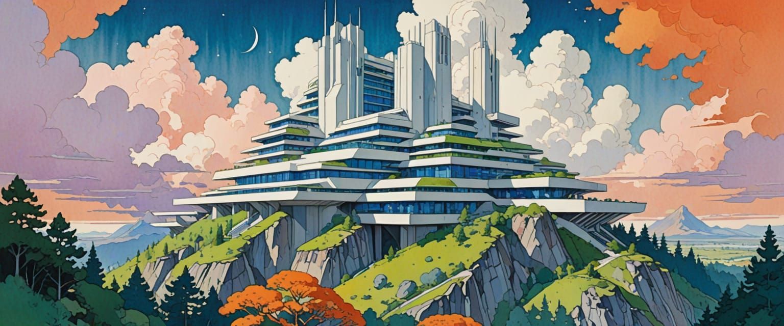 Futuristic Scandinavian Architecture in Pastel Gouache