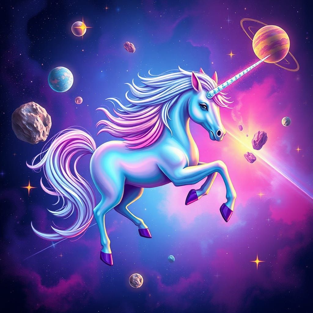 Pastel Unicorn in Galaxy, Dreamlike Illustration