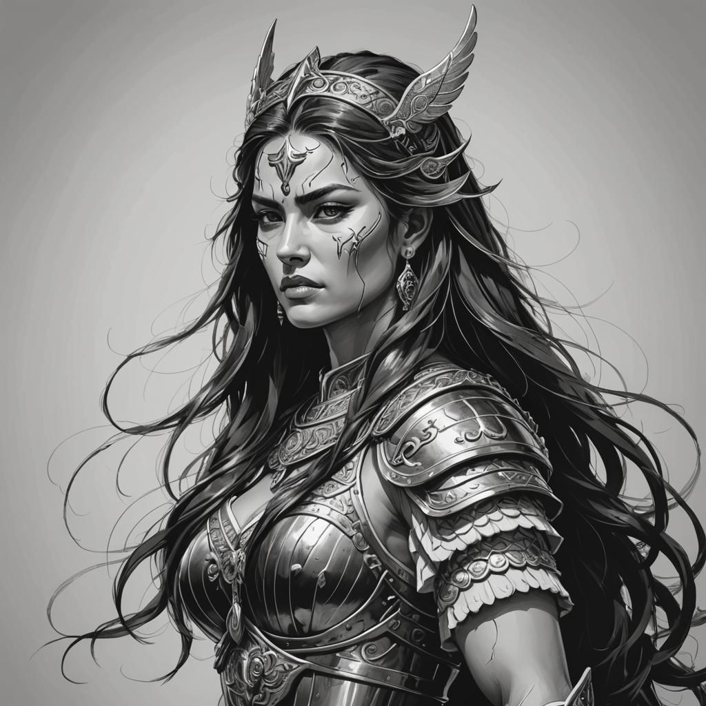 Warrior Queen: Black and White Line Illustration