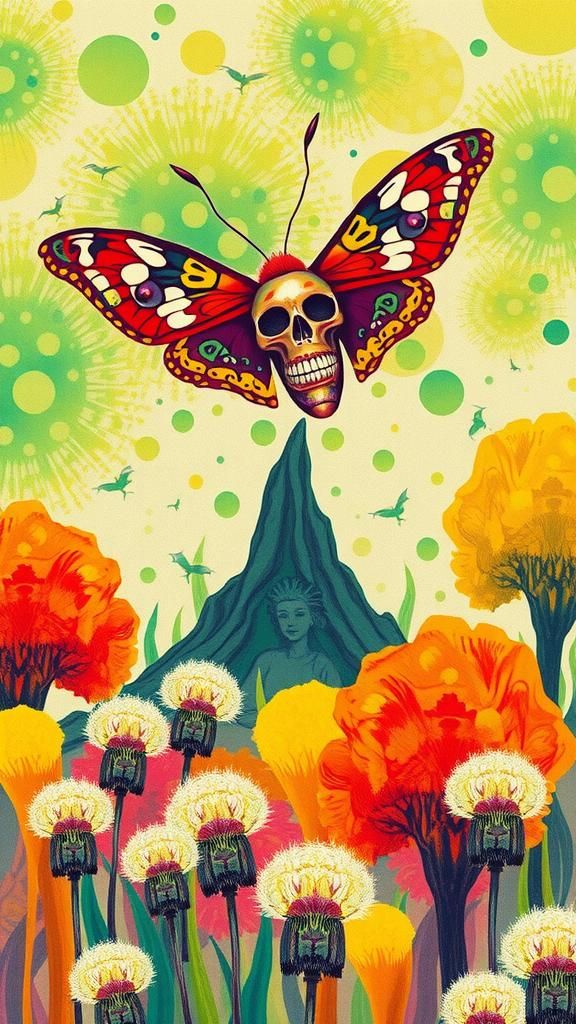 Sugar Skull Moth in Surrealist Autumn Landscape
