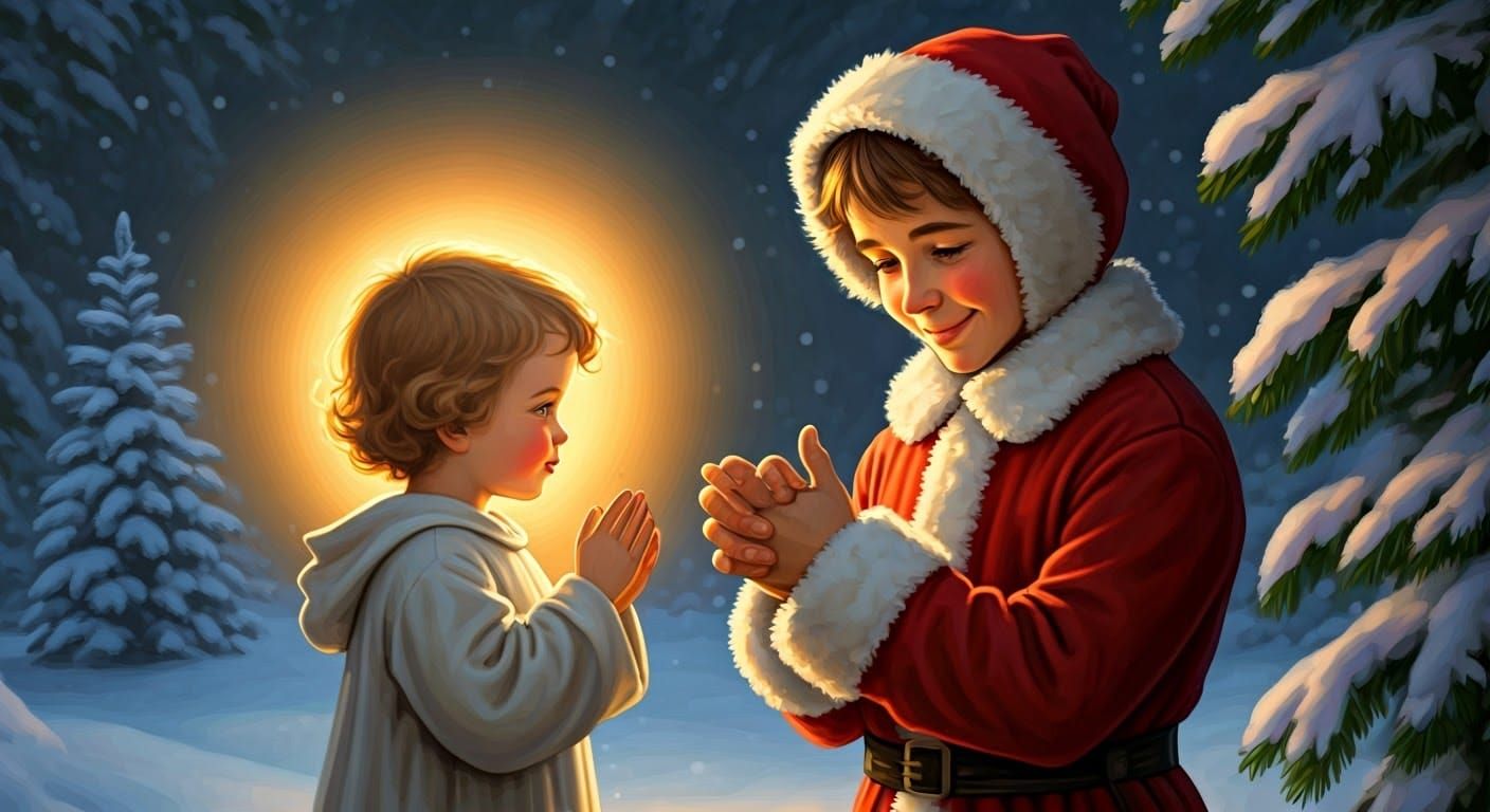 Joyful Winter Scene with Santa and Angel