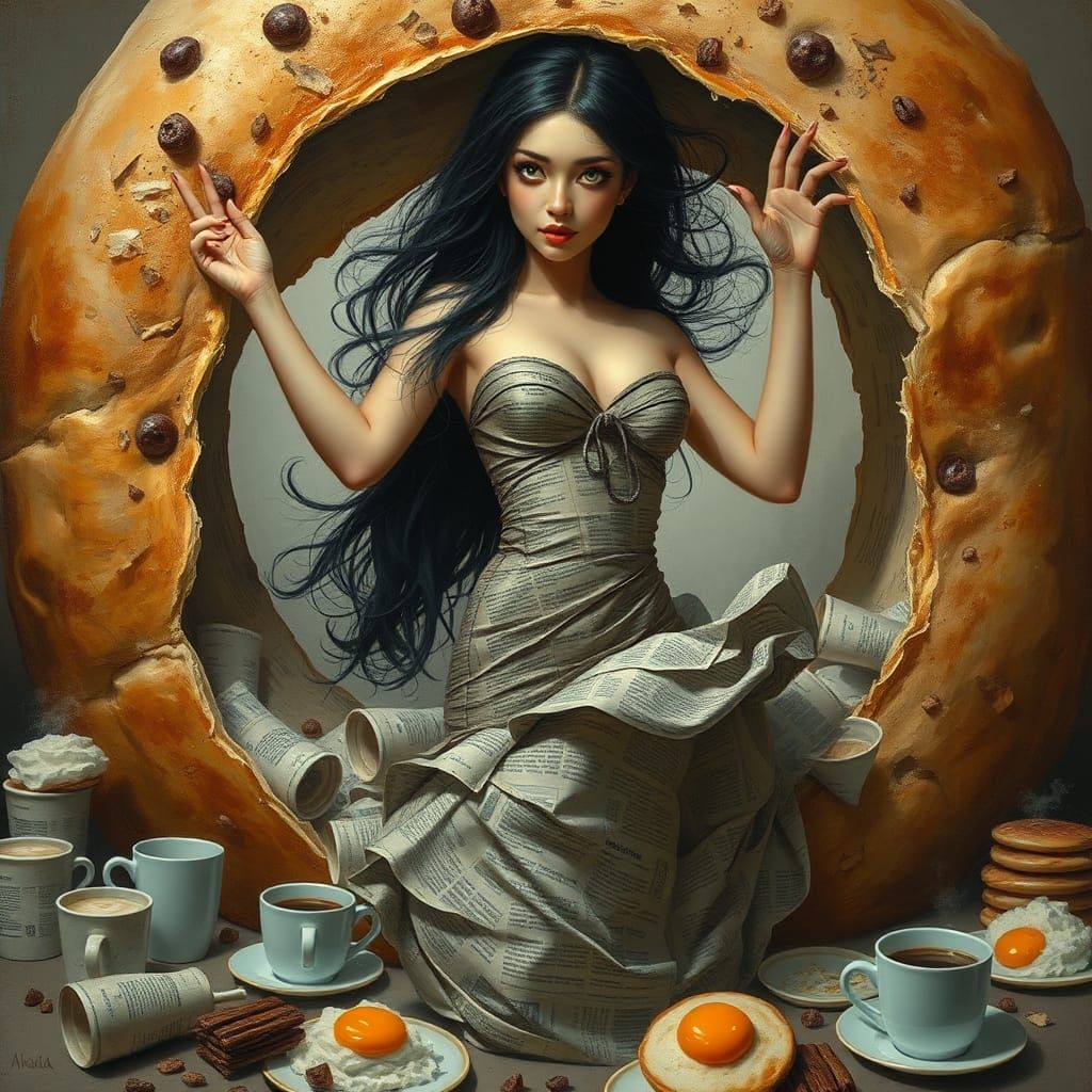 Surreal Breakfast Dance with Bagel and Pancakes