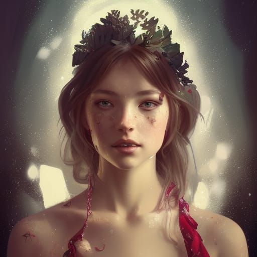 Girl in Christmas Tree Dress: Detailed Portrait