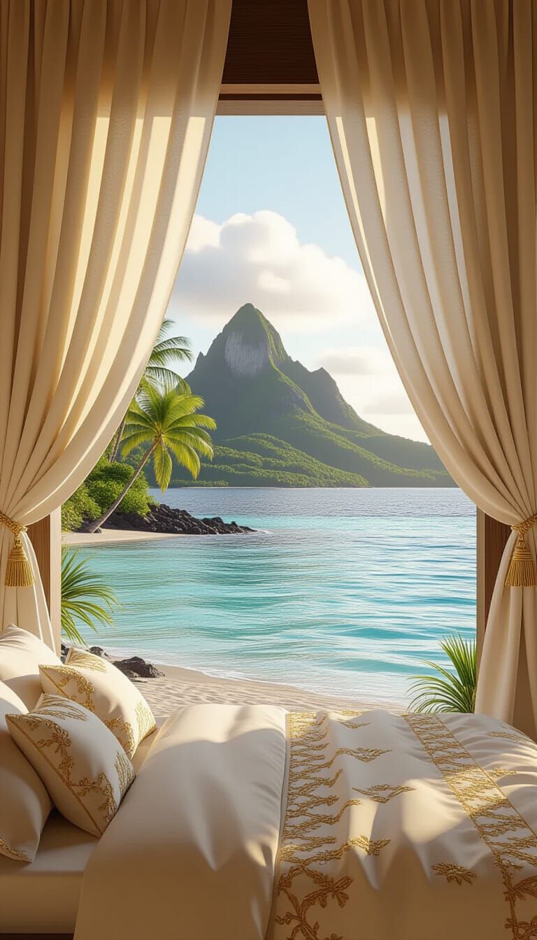 Luxurious Tropical Bedroom Overlooking Volcanic Lagoon