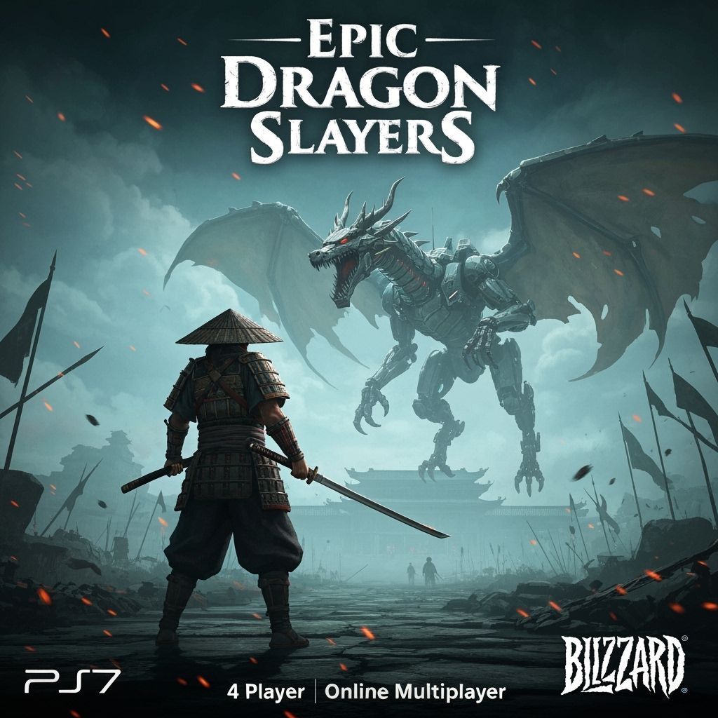 Samurai vs Robotic Dragon: Epic Video Game Cover