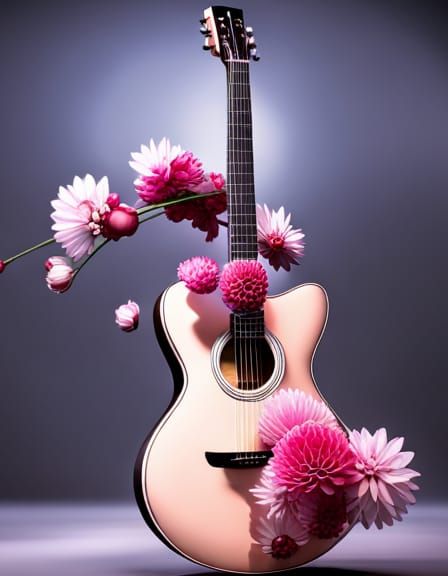 Floral Guitar in Realistic VRay Rendering