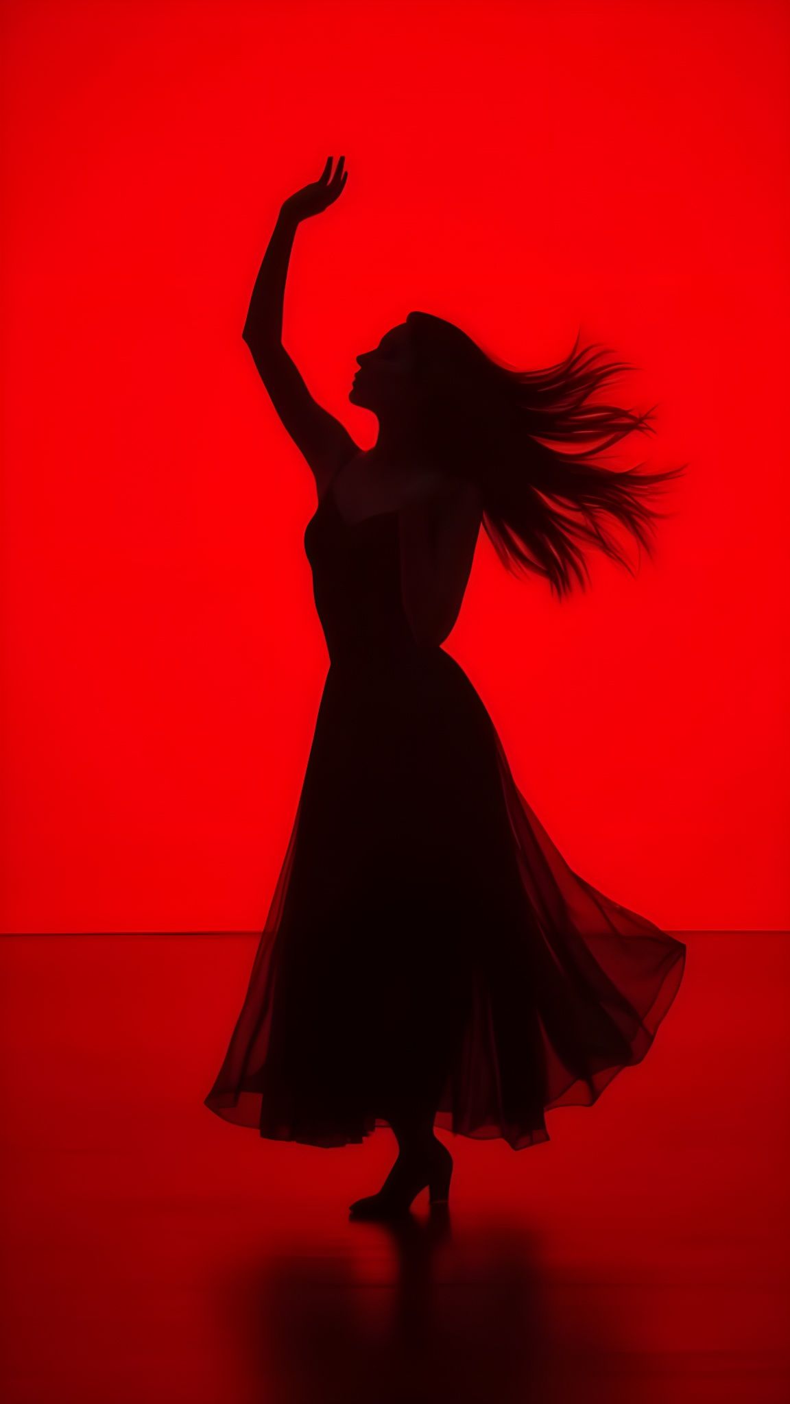 Dancing Silhouette in Red, Hyperrealistic Style