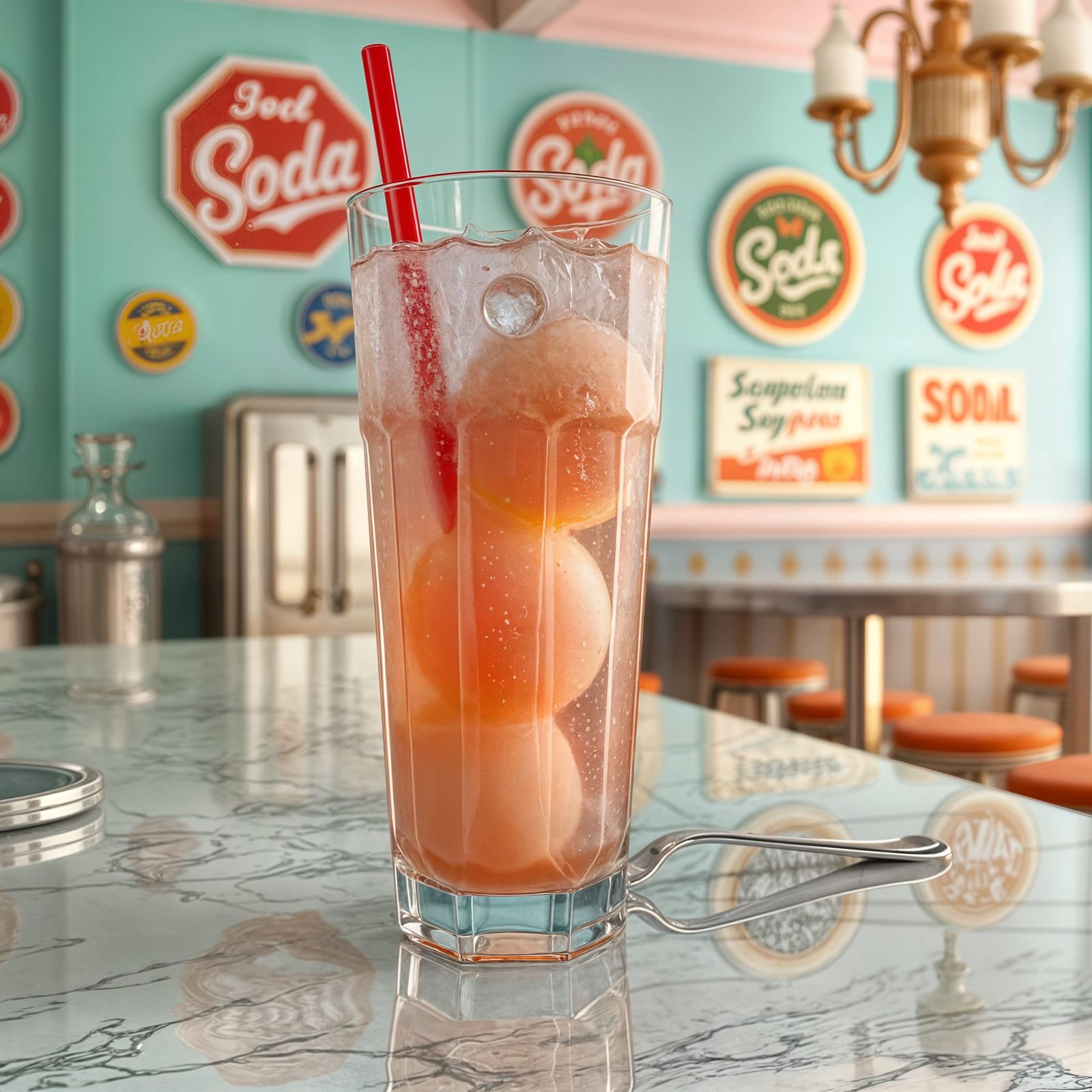 1950s Malt Shop Scene with Pastel Soda Float