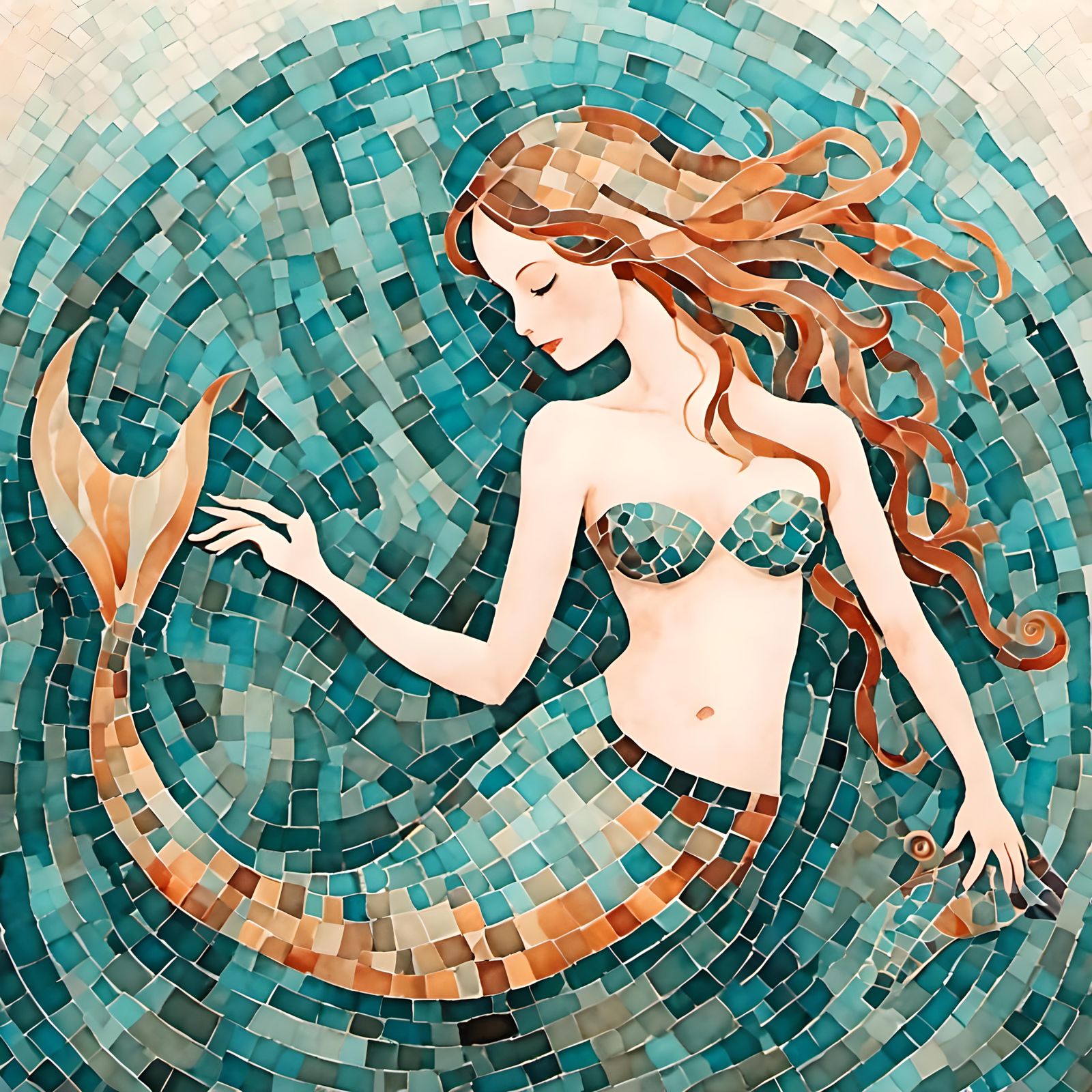 Watercolor Mosaic Mermaid Illustration