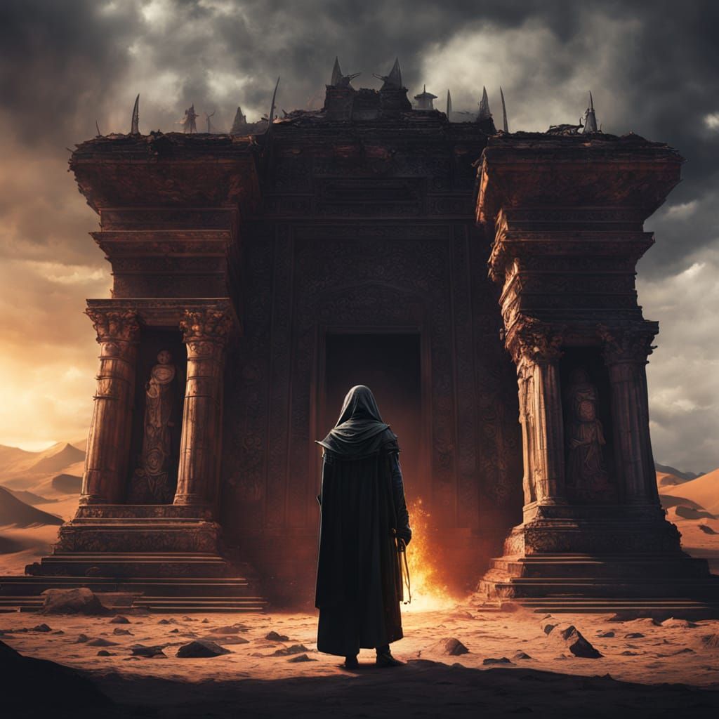 Mystic and Angel in Desert Ruins: Surrealism