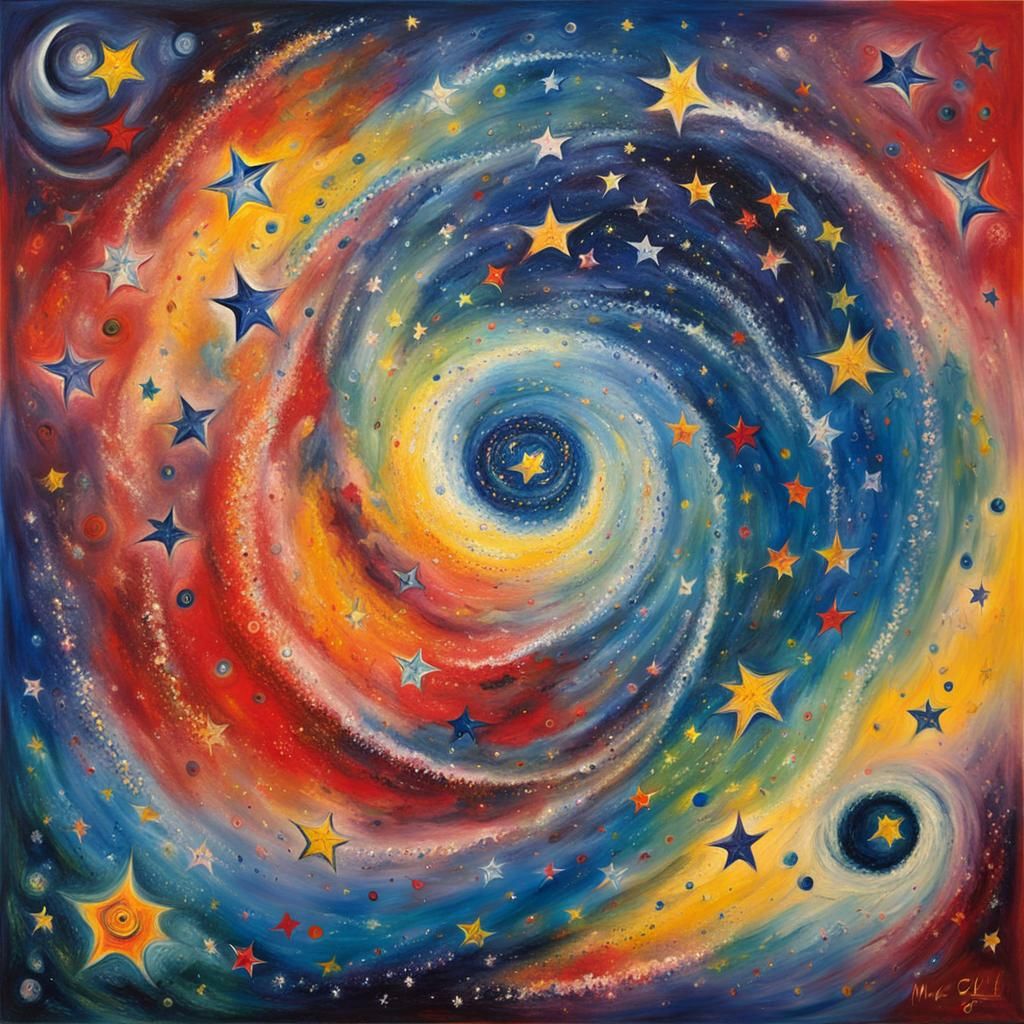 Dreamy Starfield Maelsrtom in Naive Art Style