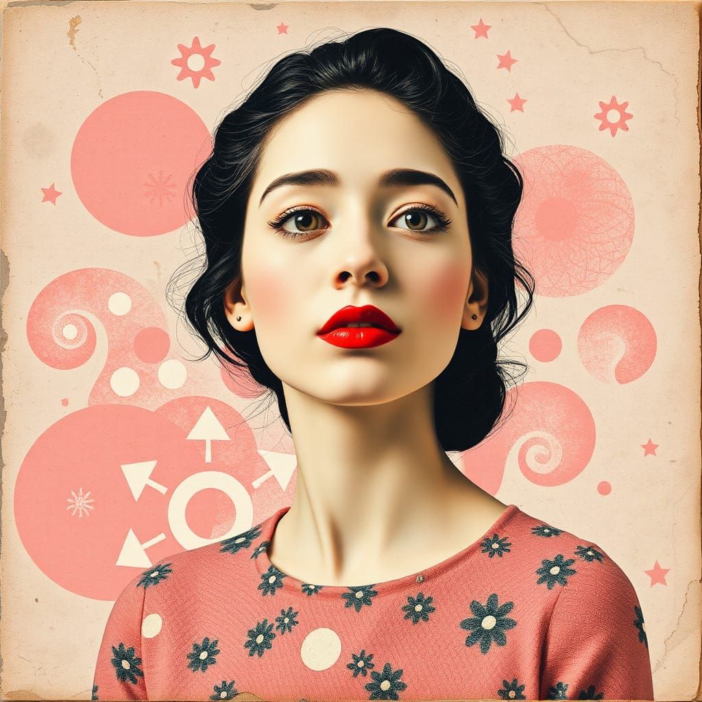 Whimsical Woman's Portrait in Dada Collage Style