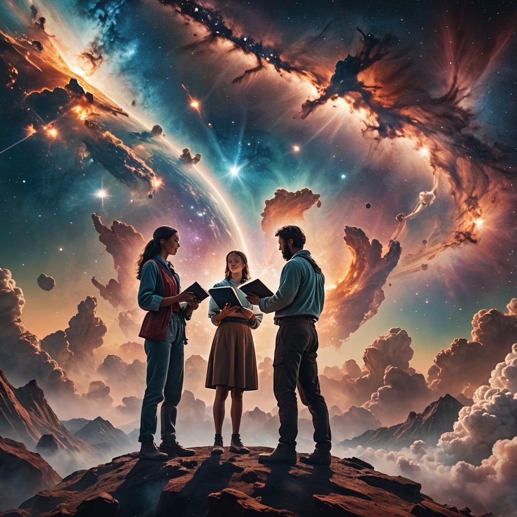 Ethereal Couple with Bible on Earth: Cinematic Nebula