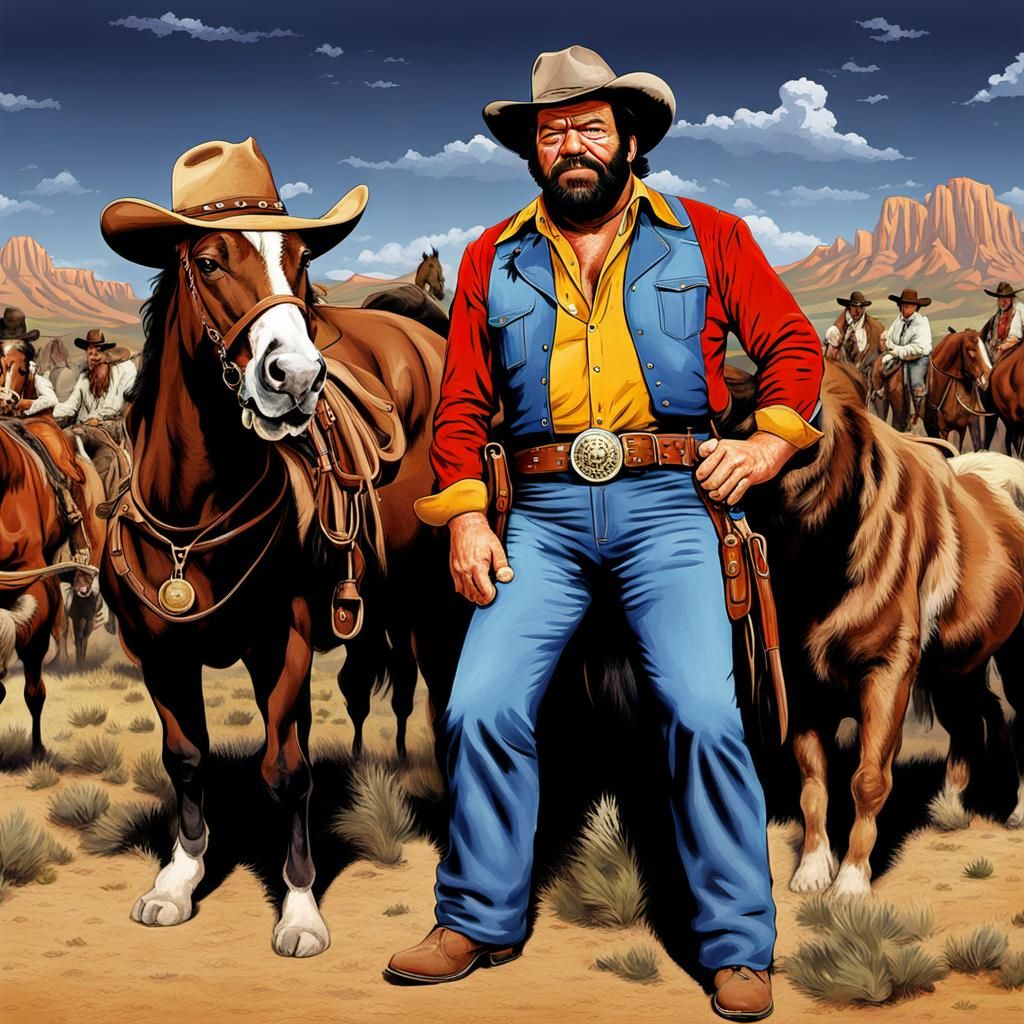 Bud Spencer as Cowboy: Digital Art Portrait