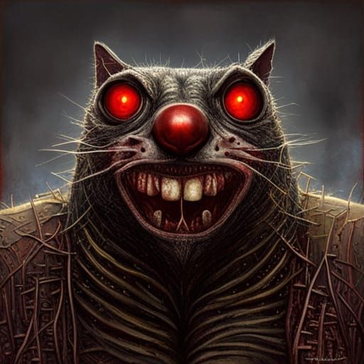 Terrifying Red and Black Cat in Post-Apocalyptic Art