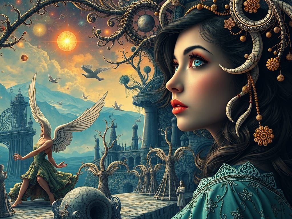 Fractal Dancer in Art Nouveau Dreamscape