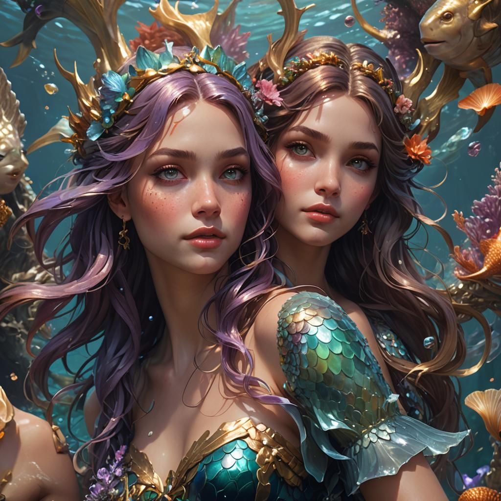 Hyperdetailed Mermaid Portrait in Art Nouveau Style