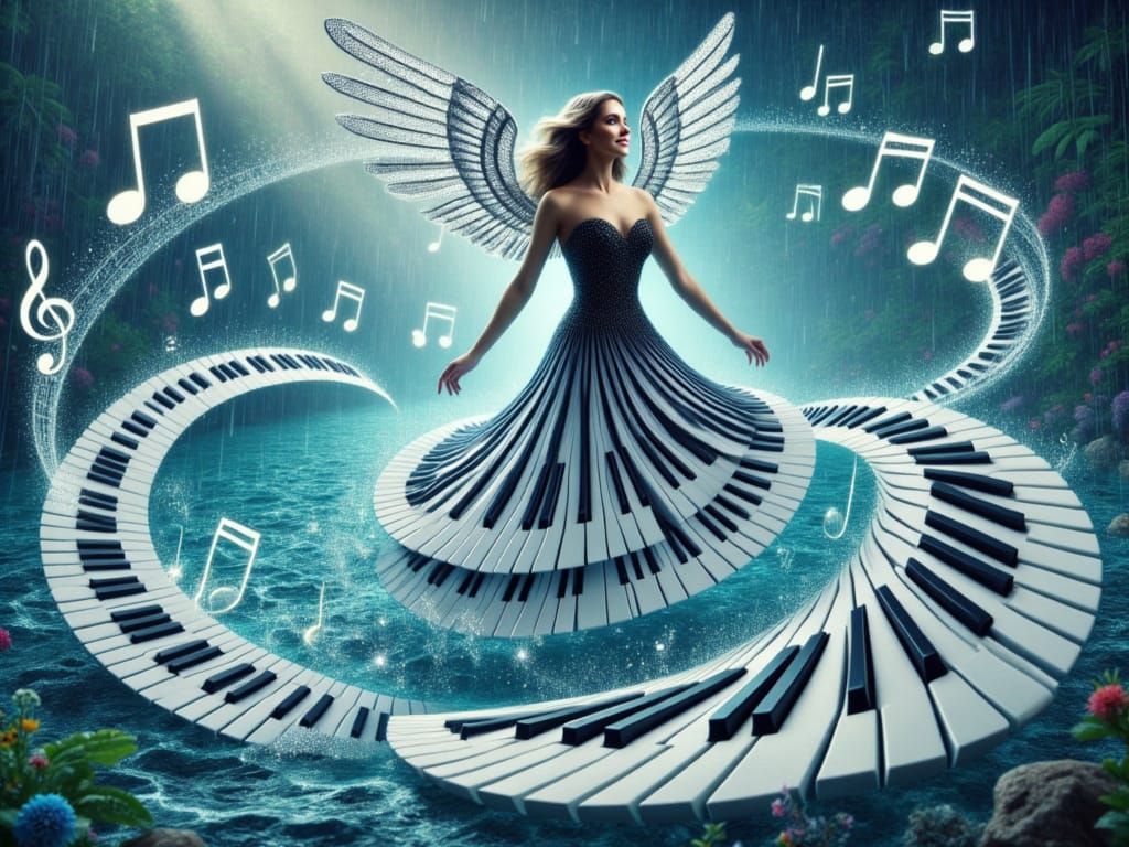 Angelic Piano Key Dress in Cosmic Ocean