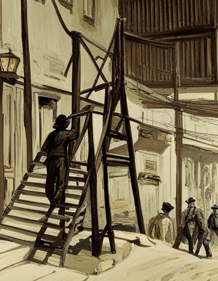 Gallows Scene in Style of Classic Western Art