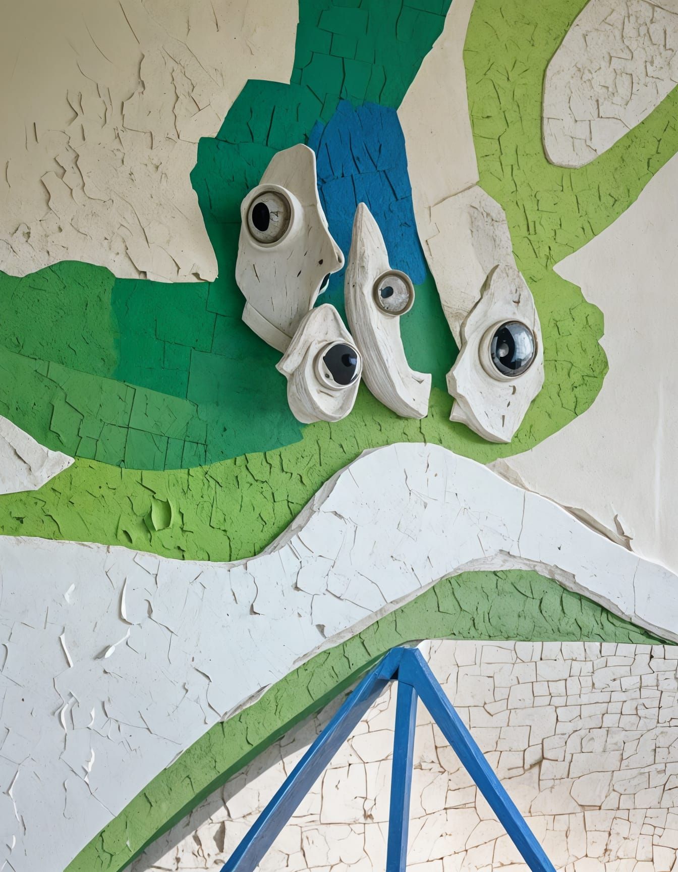 Abstract Sculpture in Stucco and Ceramic with Googly Eyes