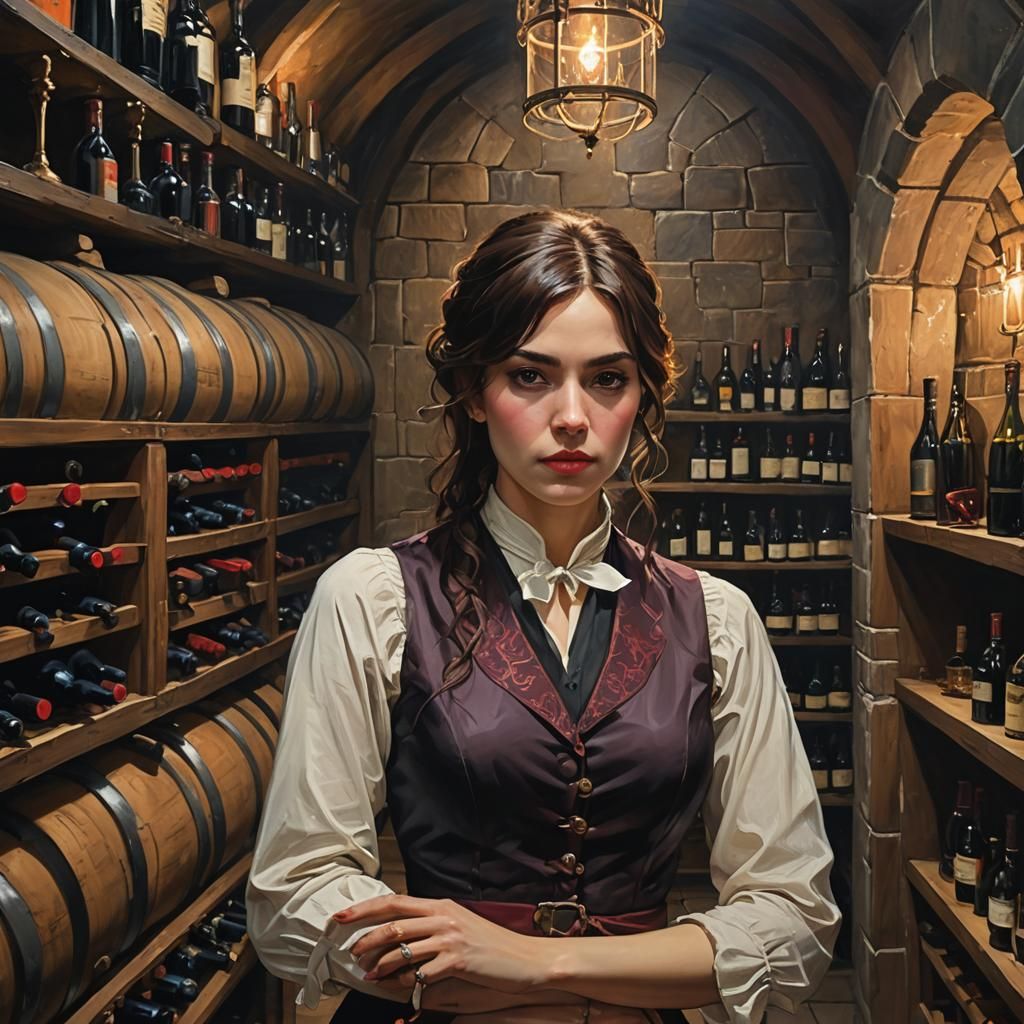 Surreal Sommelier Portrait in Oil Painting Style