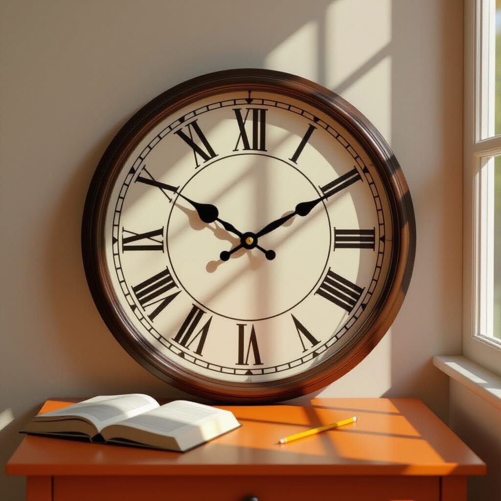 Realistic Wall Clock with Roman Numerals at 10:10