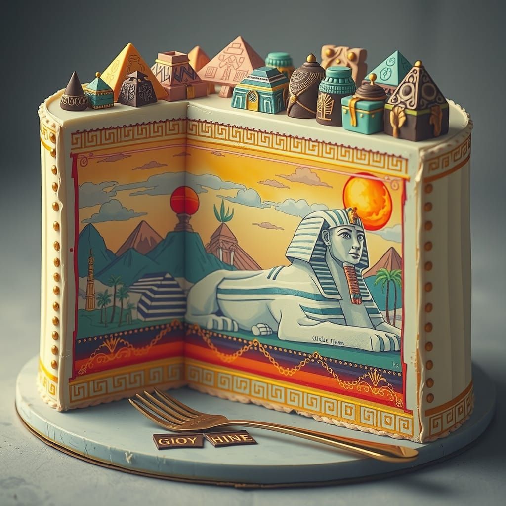 Egyptian Pyramid Cake with Chocolate Artifacts