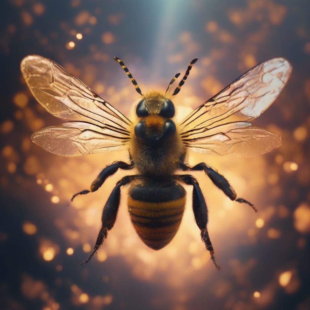 Bee and Saint in Mystical Realm, Surreal Portrait