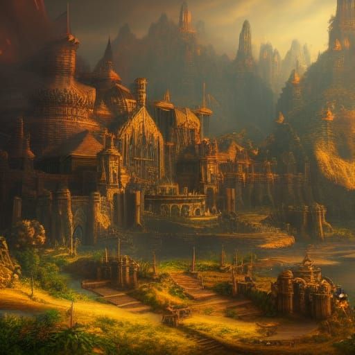 Fantastical Kingdom: Detailed Matte Painting in Deep Color