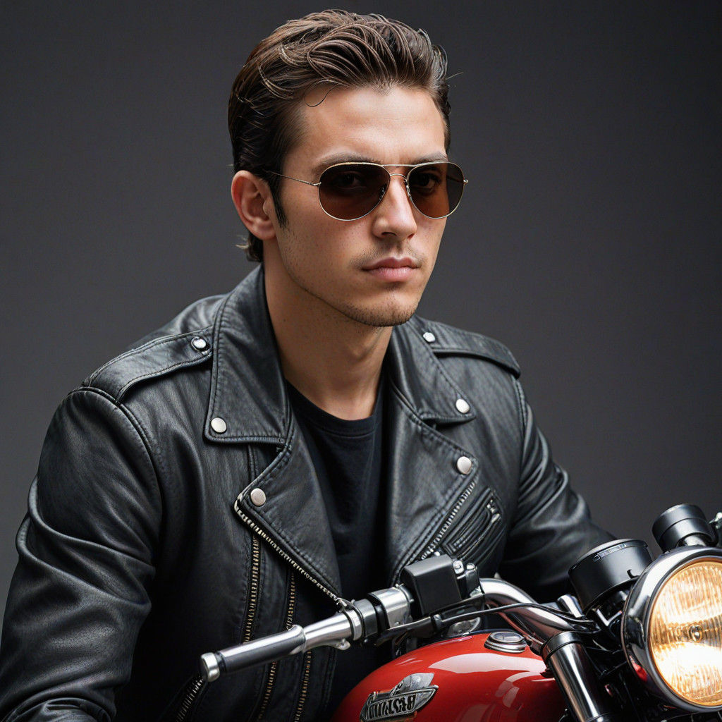 A Handsome Young Biker in High-Key, Studio Lighting
