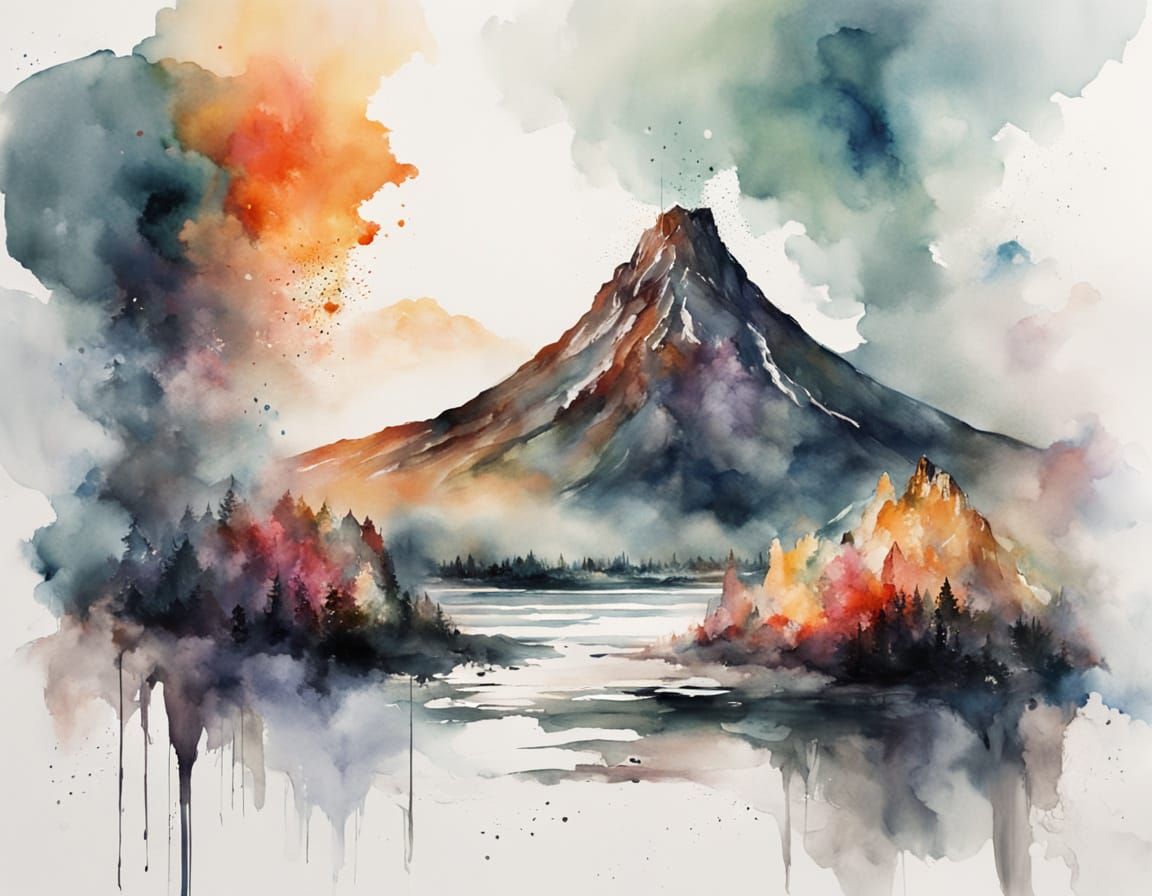 Volcano Painting on Canvas by Hand, Sunrise Oil Art