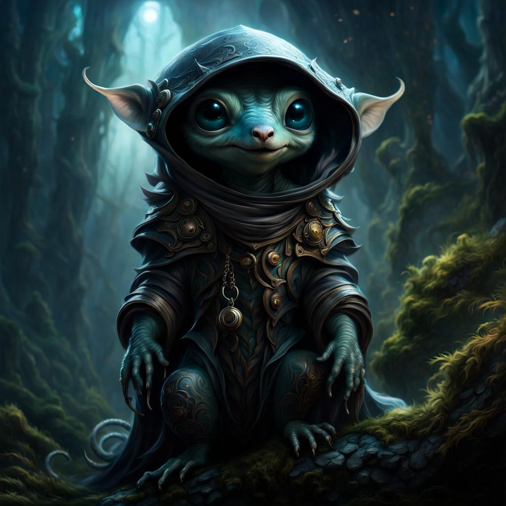 Adorable Hooded Alien Creature in Fantasycore Style