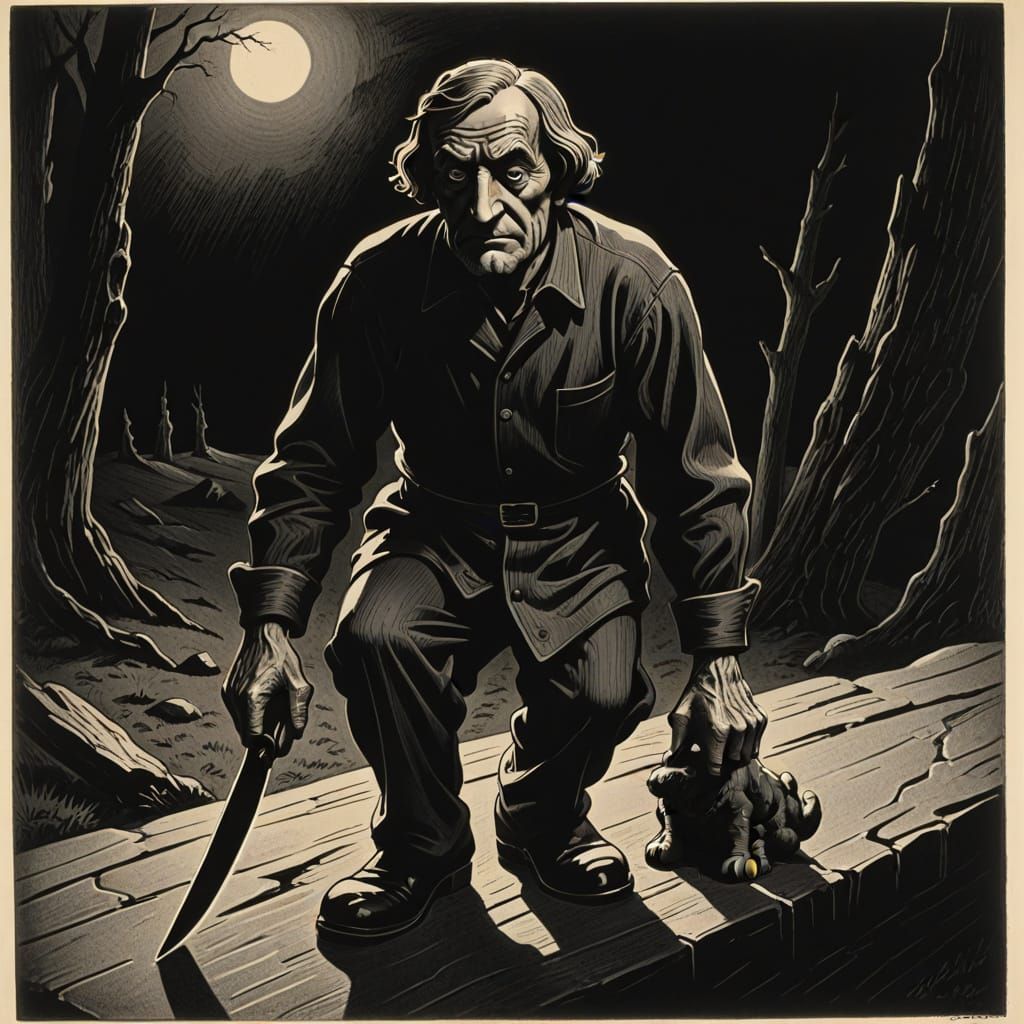 Menacing Shadow Figure with Knife in Expressionist Style