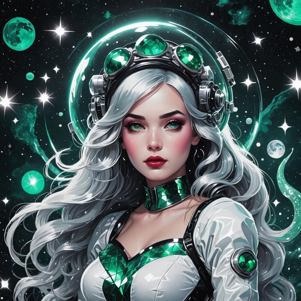 Snow White Space Mermaid in Synthwave Style