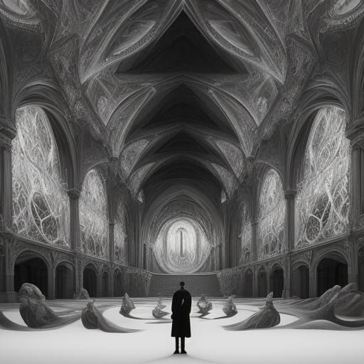 Monochromatic Surreal Landscape with Peculiar Figure