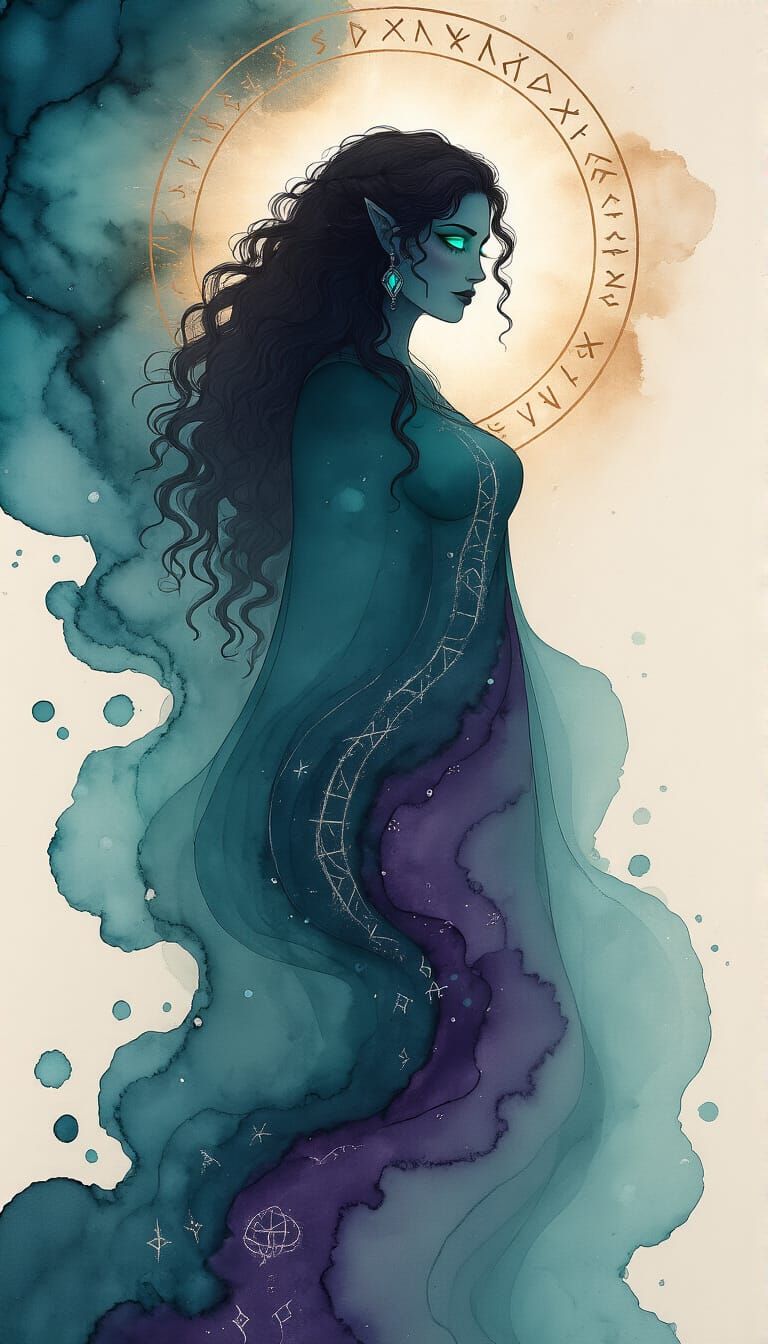 Abstract Alcohol Ink Portrait of a Fantasy Healer