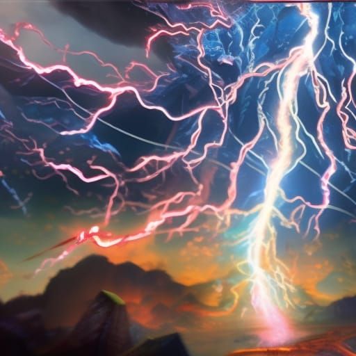 Wizard Conjuring Lightning: Detailed Fantasy Concept Art