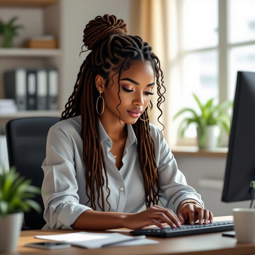 Nigerian Data Clerk with Bohemian Braids in Realistic Digita...