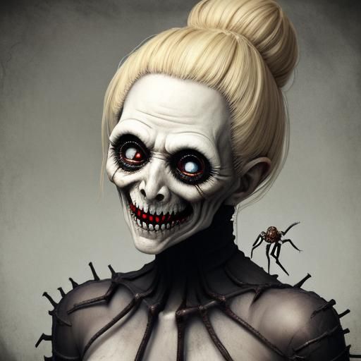 Horror Scene: Woman Trapped by Giant Spider