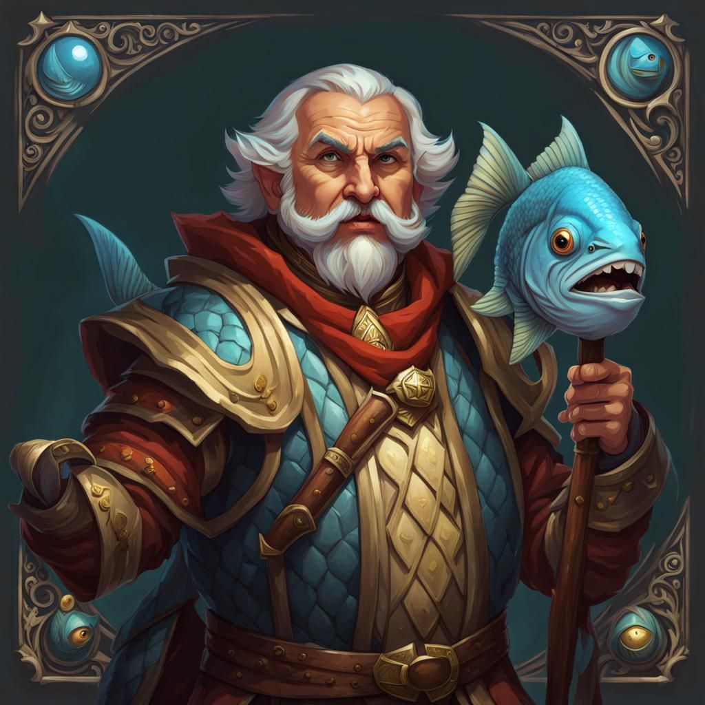 Humorous Fish-Man Cleric Portrait