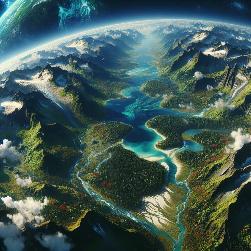 Vibrant Planet in Holographic Surrealism Style