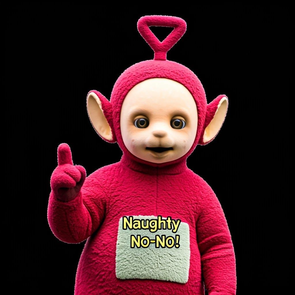 Angry Teletubby Wags Finger Saying No