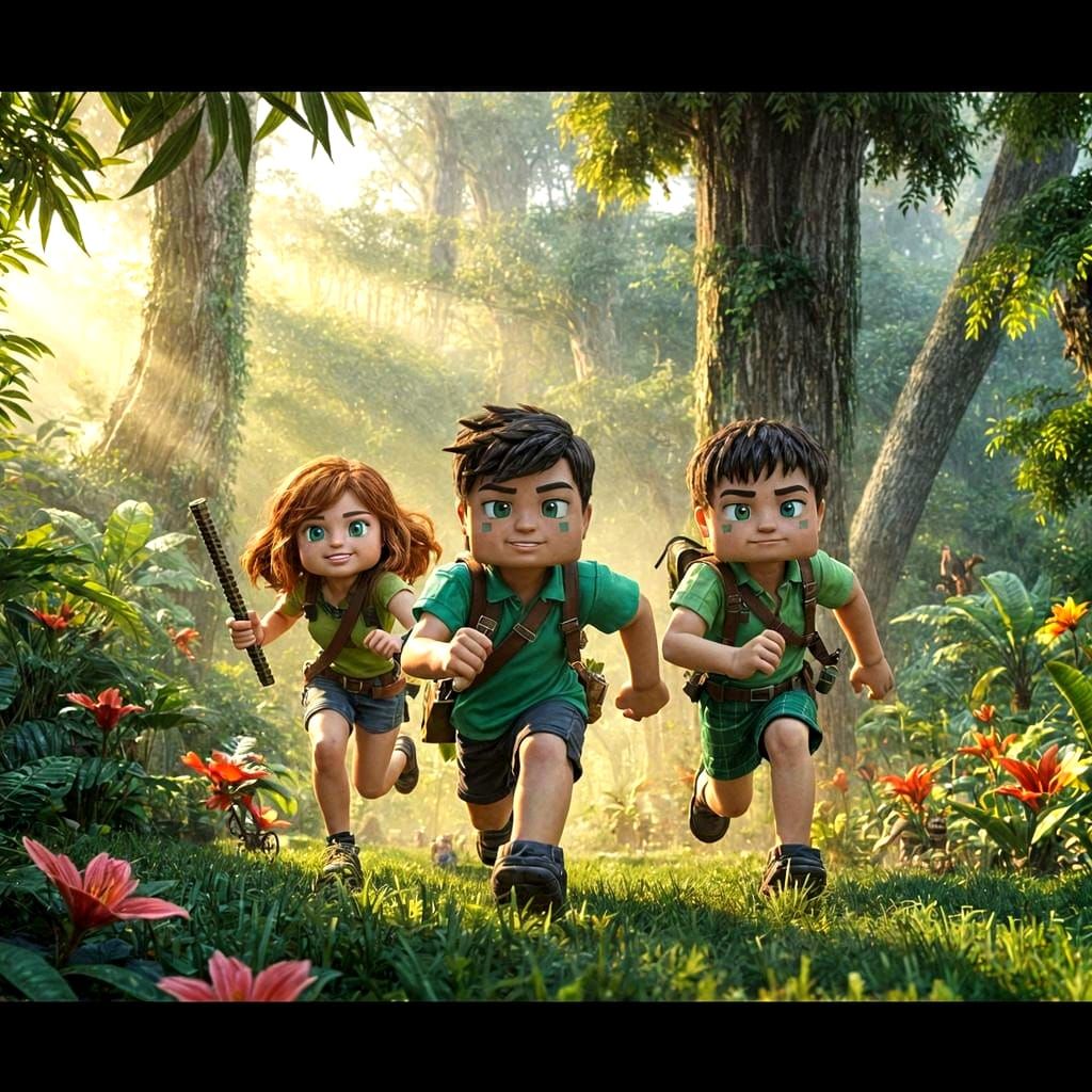 Vibrant Jungle Adventure in Minecraft Style
