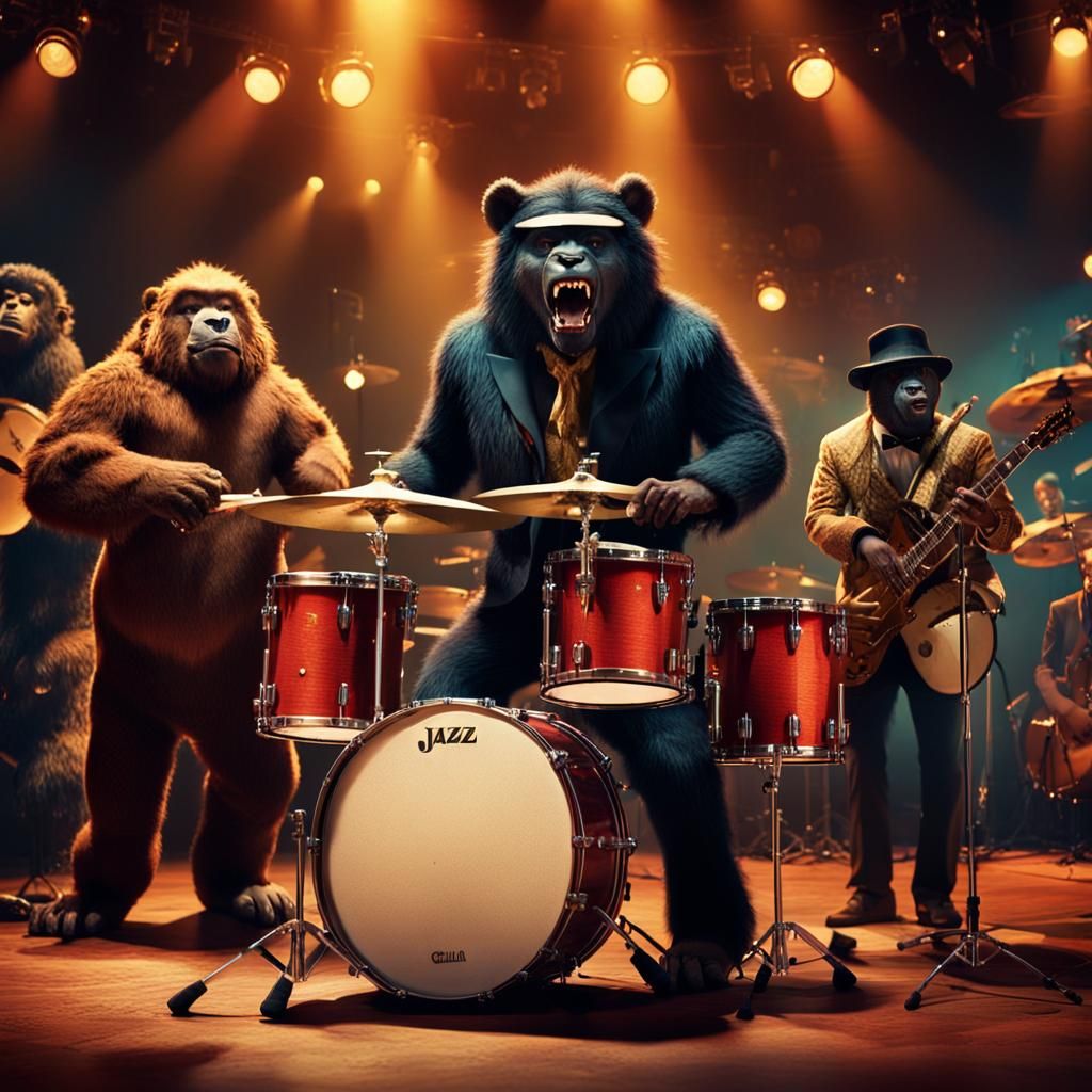 Animal Jazz Band on Stage, Digital Matte Painting